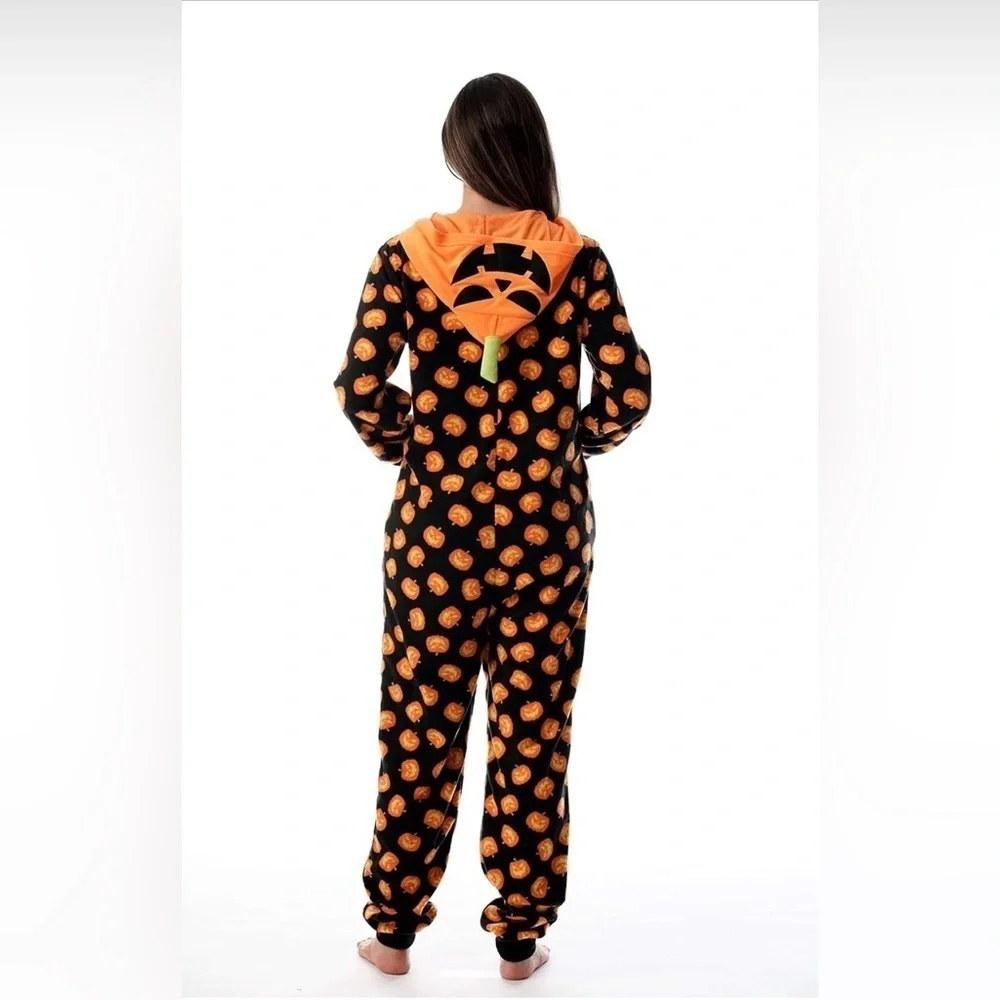Adult Onesie Pumpkin Pajamas w/ Hood, Large